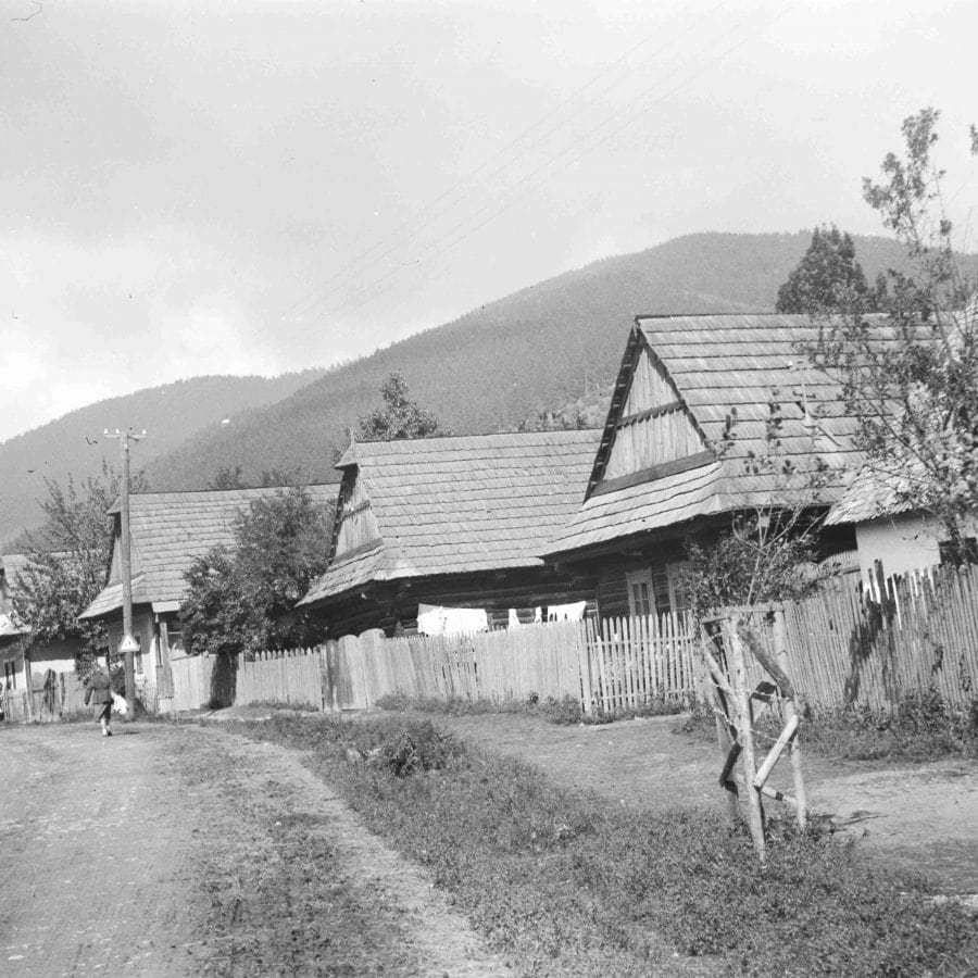 Prízemné dvojosové domy, väčšinou zrubové, strecha sedlová, krytina šindľová.