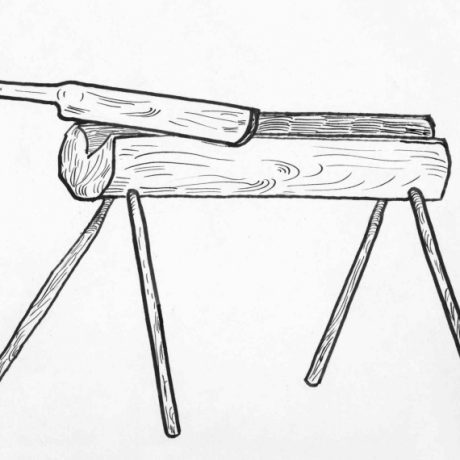 Lámačka na konope. Vieska (miestna časť obce Radošovce, okr. Skalica), 1954. Archív kresieb Ústavu etnológie SAV v Bratislave. Kresba Š. Štefka.