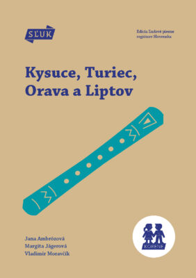 Tyrkysový piktogram píšťalky na hnedom pozadí. Vľavo hore logo SĽUK, dole mená autorov a logo "Korene".